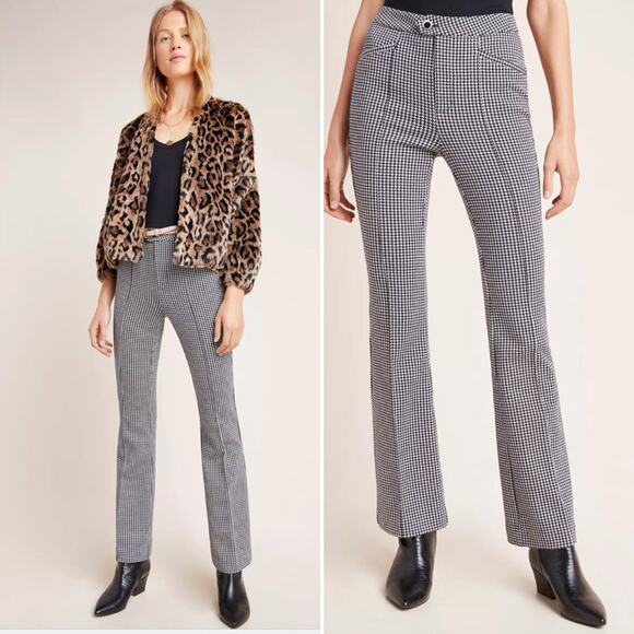 Anthropologie Essential Houndstooth Bootcut Trousers Black/White Women's 2 $98 - Picture 1 of 12